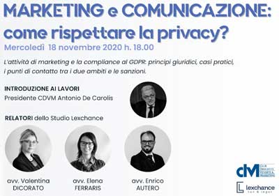 Marketing e comunicazione: comunicare nel rispetto della privacy – Webinar CDVM – 18 novembre 2020